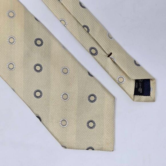 ERMENEGILDO ZEGNA SILK TIE CREAM GRAY SHEER STRIPE POLKA DOT LUXURY 3.5" X 58" - Picture 1 of 2